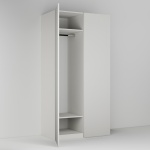 Vysoká skříň se dvěma dvířky, šatní tyčí a policemi