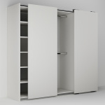 Skříň se třemi posuvnými dveřmi, policemi a dvěma tyčemi