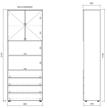 Kancelářská skříňka š. 80 cm v. 214 cm se čtyřmi zásuvkami, dvěma dvířky a dvěma nikami