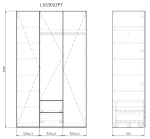 Vysoká skříň se třemi dvířky a dvěma zásuvkami, šatní tyčí a policemi