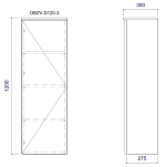 Vysoká závěsná skříňka s jedním dvířkem a třemi policemi (v. 120 cm)