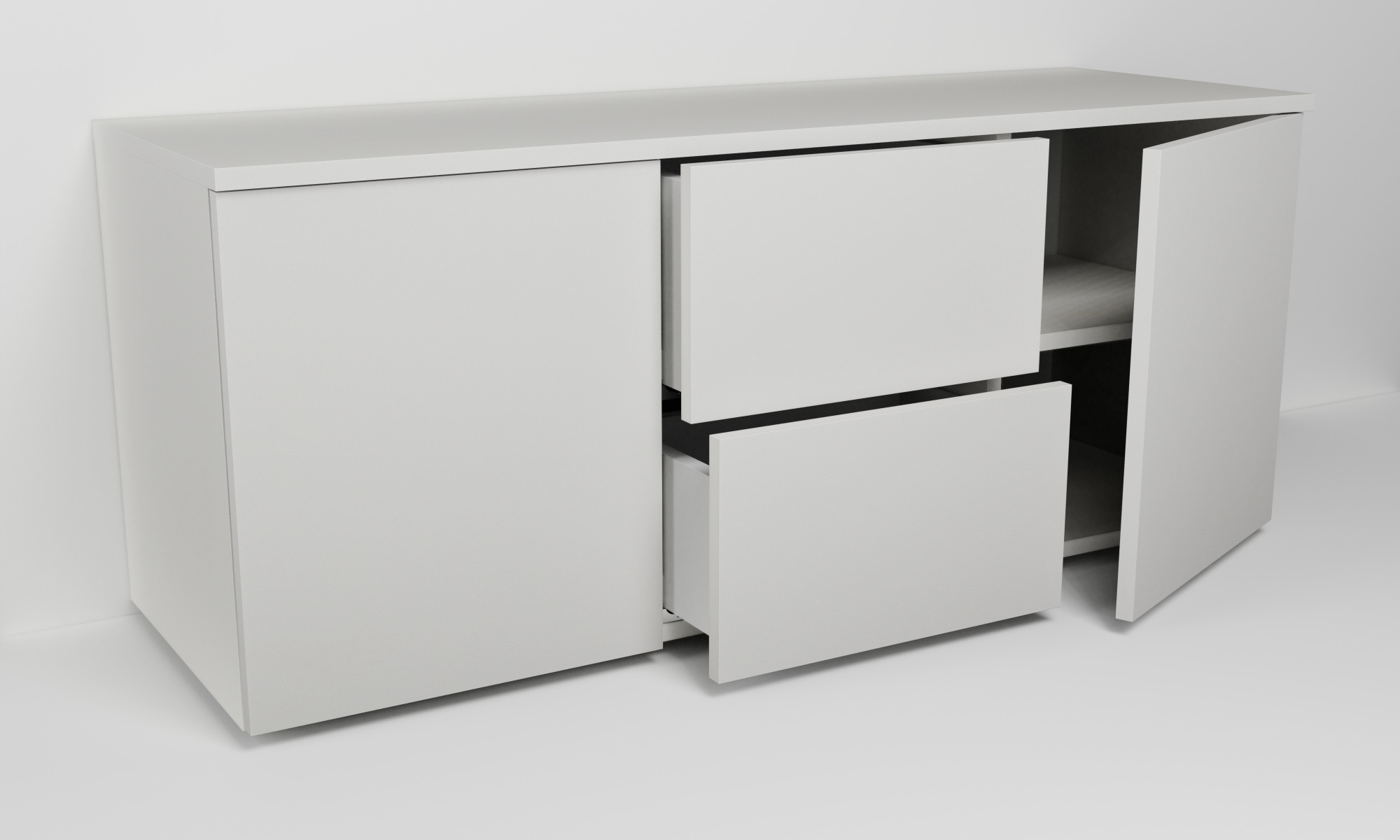 Skříňka se dvěma dvířky s policemi a zásuvkami (v. 50cm)