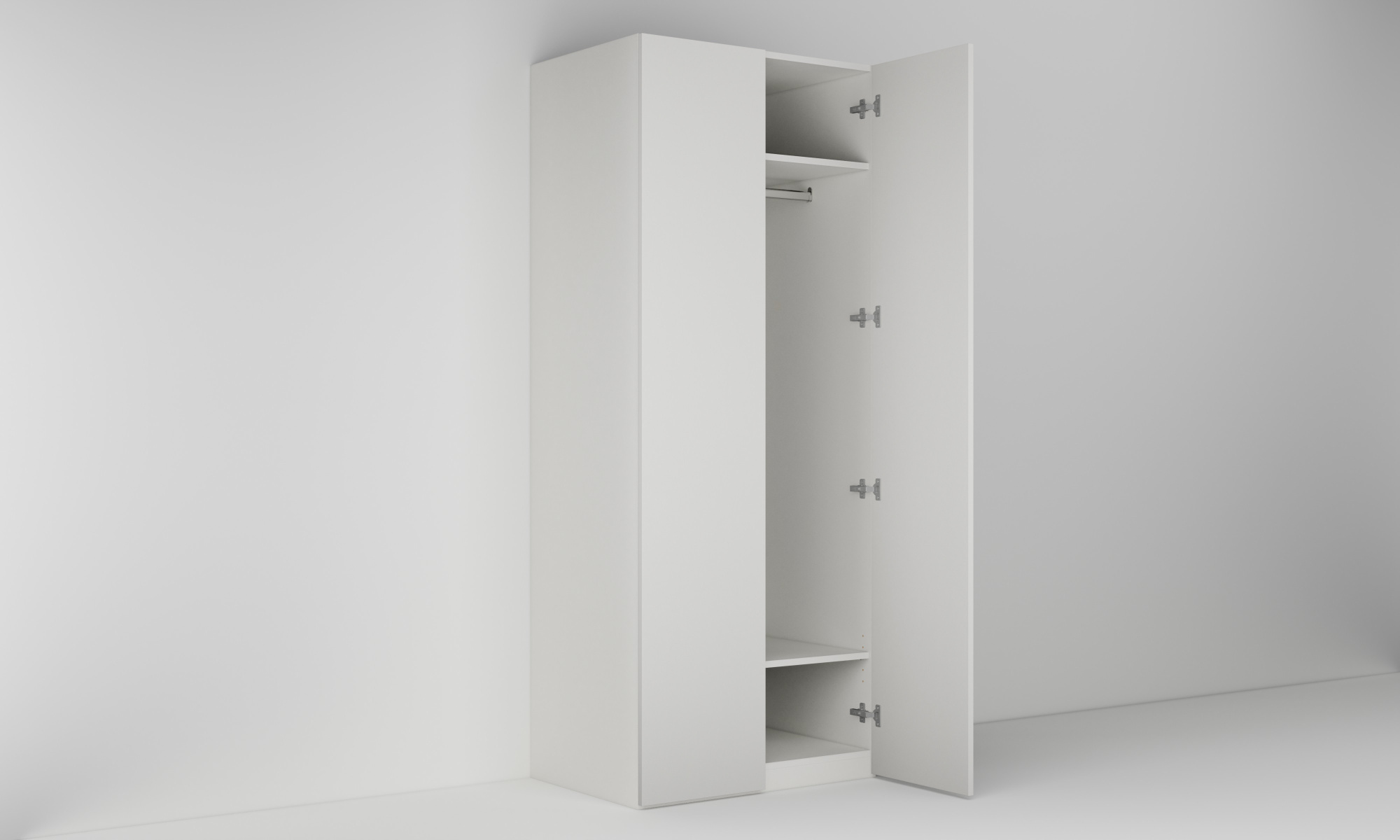 Vysoká skříň s dvěma dvířky a šatní tyčí