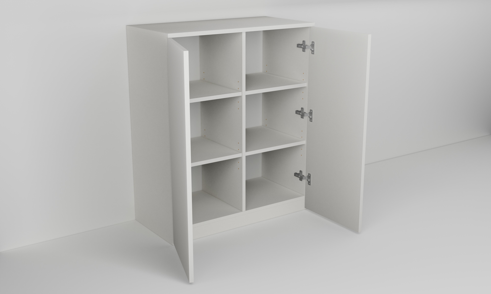 Komoda vysoká s dvěma dvířky, policemi s mezistěnou (v. 96,5cm)