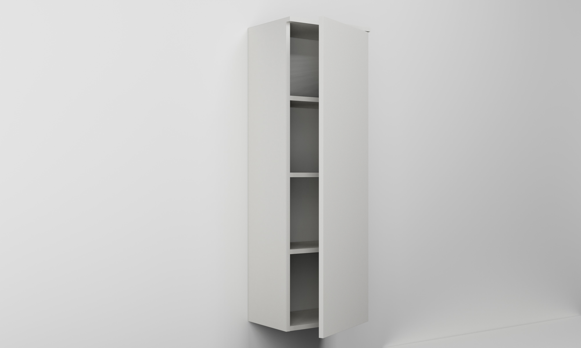 Vysoká závěsná skříňka s jedním dvířkem a třemi policemi (v. 120 cm)