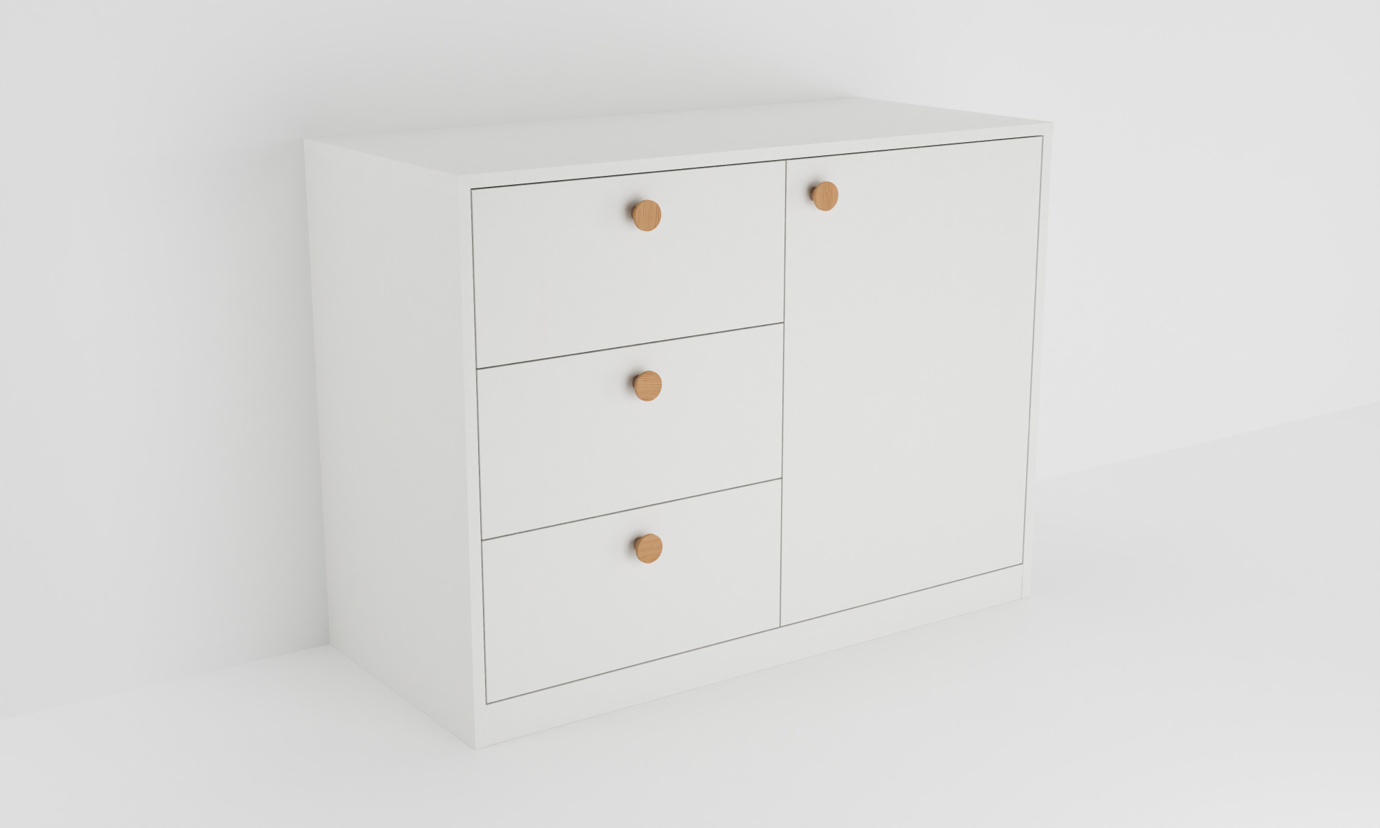 Komoda se třemi zásuvkami a jedním dvířkem