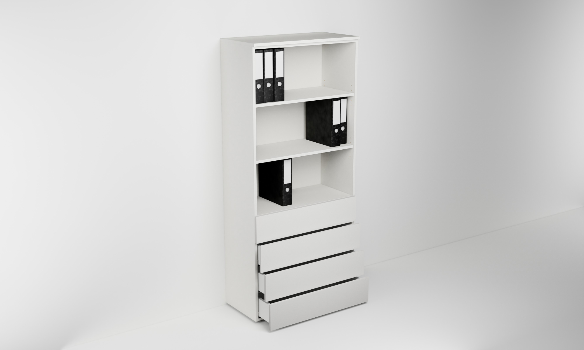 Kancelářská skříňka š. 80 cm v. 173 cm se čtyřmi zásuvkami a třemi nikami